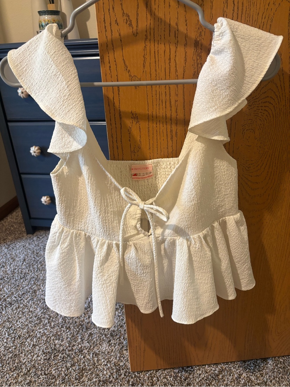 Urban Outfitters White Ruffle Tie-Front Crop Camisole